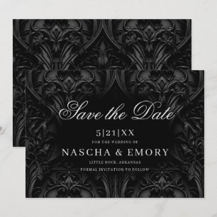 Reserva La Fecha Elegante Boda Gótico Gótico Damask Moody