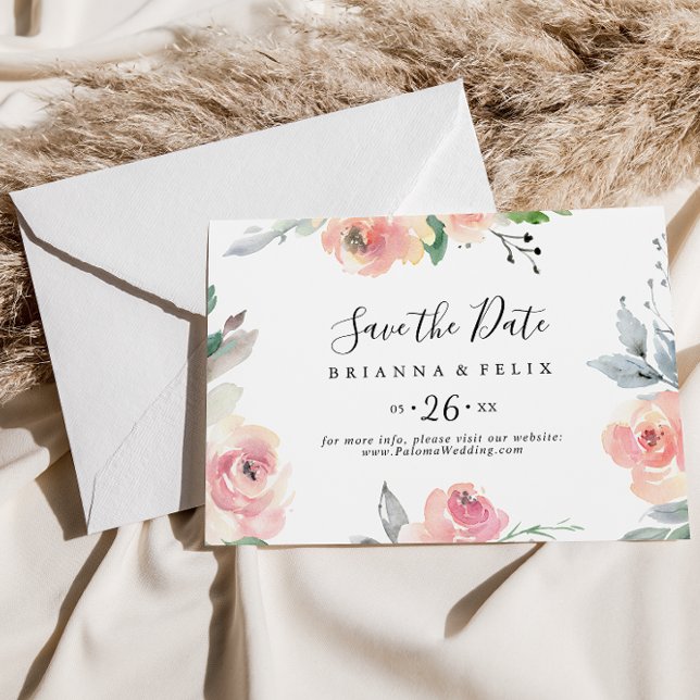 Reserva La Fecha Elegante Boda horizontal floral Rubor rosa (Subido por el creador)