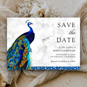 Reserva La Fecha Elegante Boda India Pavo Real Azul Chic