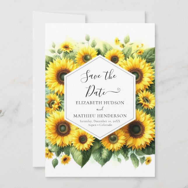 Reserva La Fecha Elegante Boda Minimal de girasol (Anverso)