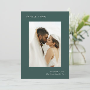 Reserva La Fecha Elegante Boda Minimalista de fotografía verde fore