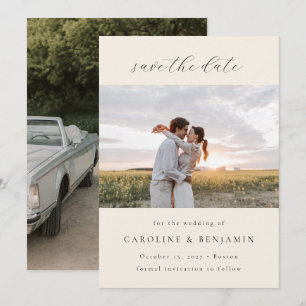 Reserva La Fecha Elegante Boda Minimalista de guión de marfil - Dos