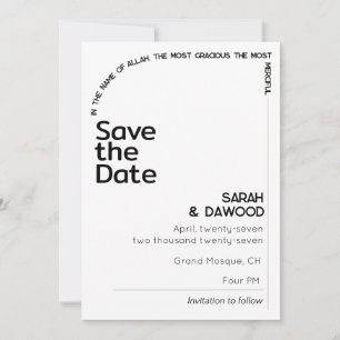 Reserva La Fecha Elegante Boda Minimalista musulmán blanco negro
