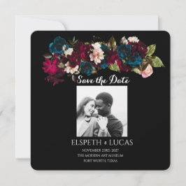 Reserva La Fecha Elegante Boda Minimalista negro y floral