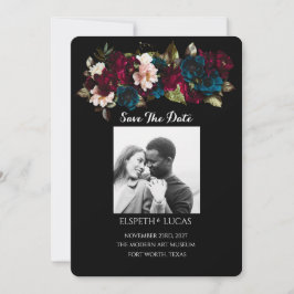 Reserva La Fecha Elegante Boda Minimalista negro y floral