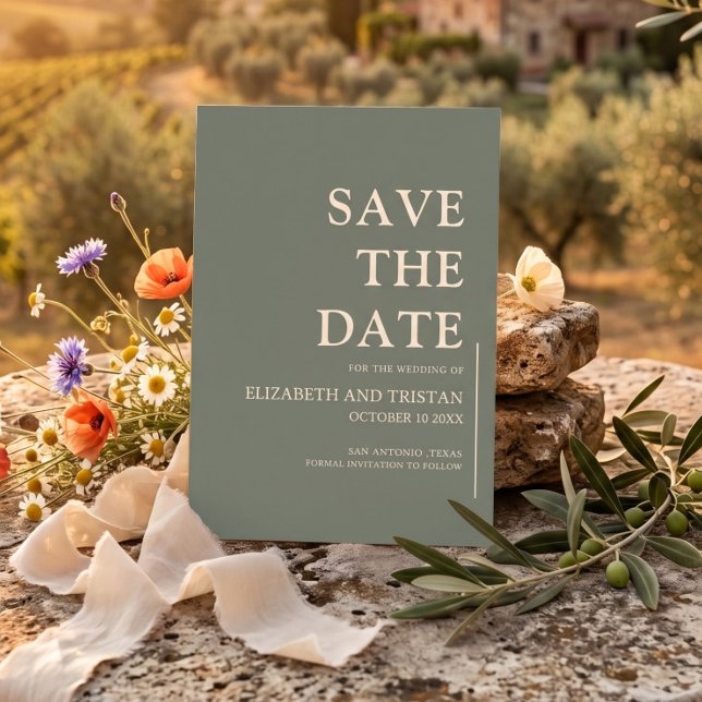 Reserva La Fecha Elegante Boda Minimalista Sage  (Subido por el creador)
