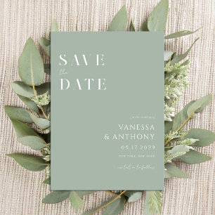 Reserva La Fecha Elegante Boda Minimalista Sage Green