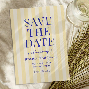 Reserva La Fecha Elegante boda moderna azul amarilla a rayas