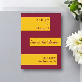 Reserva La Fecha Elegante Boda Moderna de Burgundy y Dorado