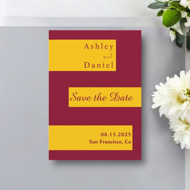 Reserva La Fecha Elegante Boda Moderna de Burgundy y Dorado (Subido por el creador)