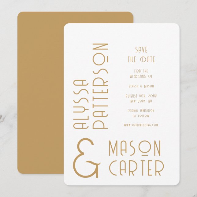 Reserva La Fecha Elegante Boda Moderna de Oro Save The Date (Anverso / Reverso)