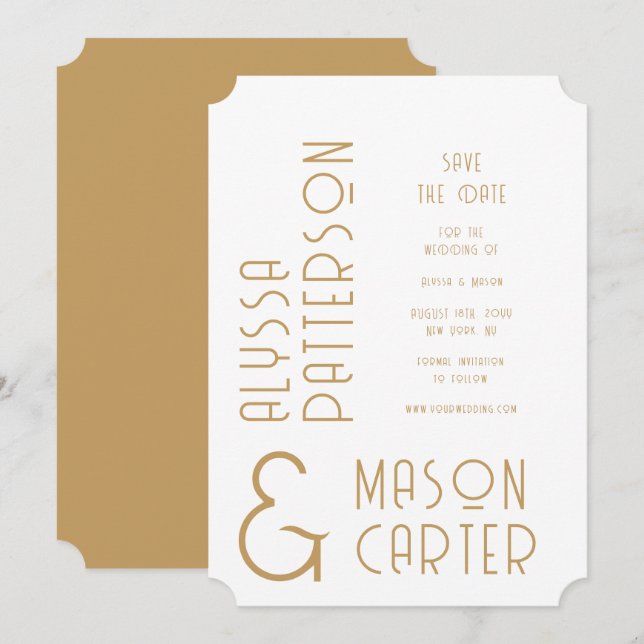 Reserva La Fecha Elegante Boda Moderna de Oro Save The Date (Anverso / Reverso)