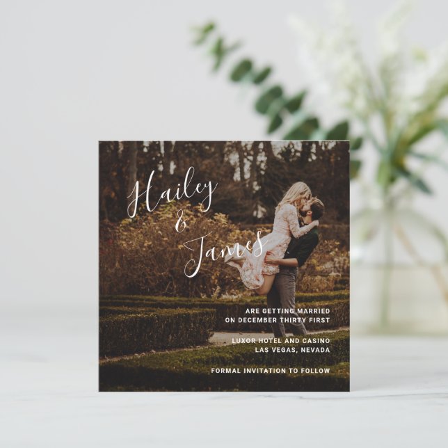 Reserva La Fecha Elegante Boda Moderna Fotografía (Anverso de pie)