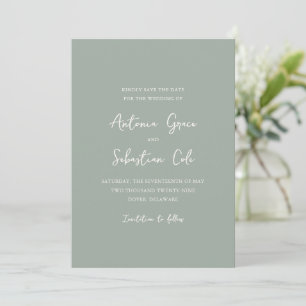 Reserva La Fecha Elegante Boda Moderna Verde Salvia