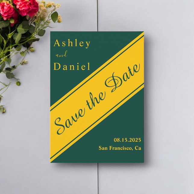 Reserva La Fecha Elegante Boda Moderna Verde y Dorado de Lujo Chic (Subido por el creador)