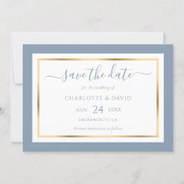 Reserva La Fecha Elegante Boda moderno de color azul y oro