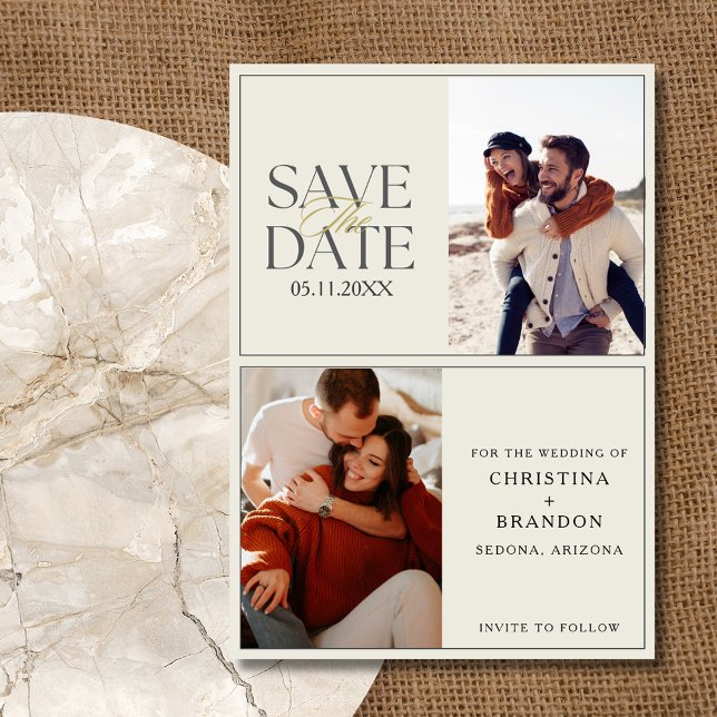 Reserva La Fecha Elegante Boda moderno de dos fotos (Elegant Two Photo Modern Wedding Save The Date)