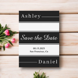 Reserva La Fecha Elegante Boda moderno de franjas negra y blanca