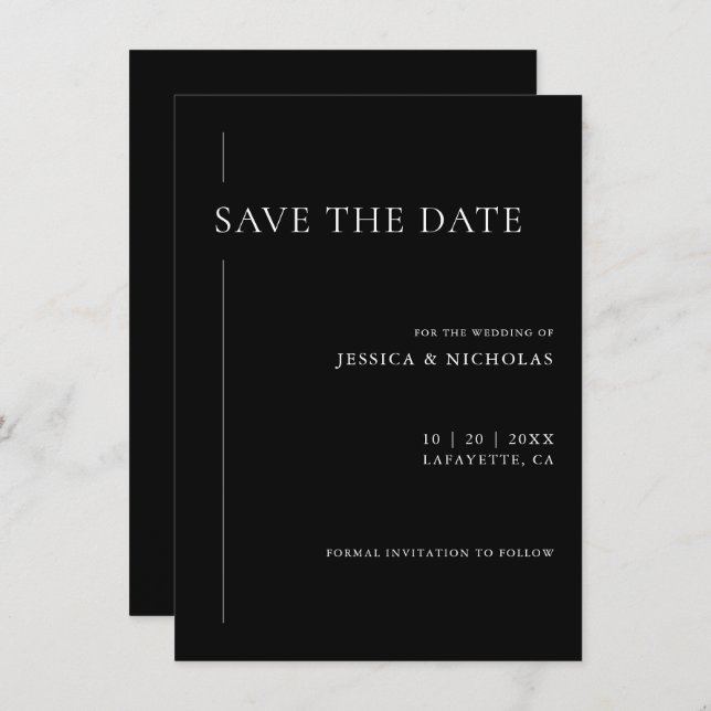 Reserva La Fecha Elegante Boda moderno negro y blanco (Anverso / Reverso)