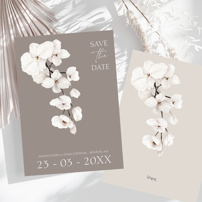 Reserva La Fecha Elegante Boda moderno Orquídea Blanca Gris (Modern Gray White Orchids Wedding Save The Date)