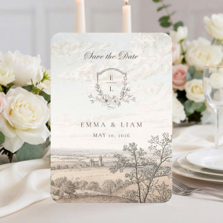 Reserva La Fecha Elegante boda monograma de toile de campo francés