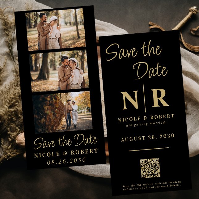 Reserva La Fecha Elegante Boda Monograma Tira fotográfica Código QR (Subido por el creador)
