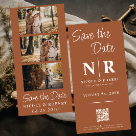 Reserva La Fecha Elegante Boda Monograma Tira fotográfica Código QR