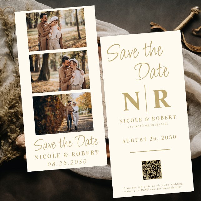 Reserva La Fecha Elegante Boda Monograma Tira fotográfica Código QR (Subido por el creador)
