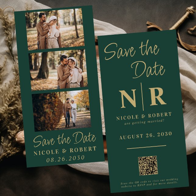 Reserva La Fecha Elegante Boda Monograma Tira fotográfica Código QR (Subido por el creador)