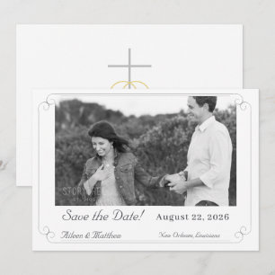 Reserva La Fecha Elegante Boda Monogramado Católico