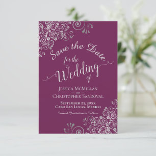Reserva La Fecha Elegante Boda morado de encaje gris plateado