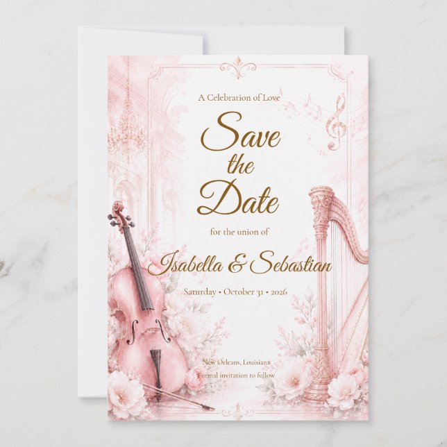 Reserva La Fecha Elegante Boda Musical de Rosa (Anverso)