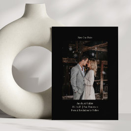 Reserva La Fecha Elegante Boda Negra Chic Minimalista Foto Personal
