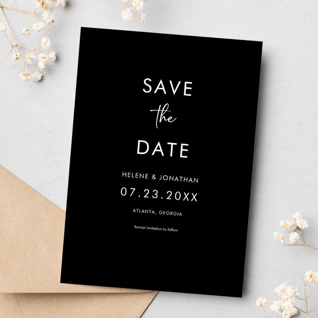 Reserva La Fecha Elegante Boda negro mínimo (Elegant Minimal Black Wedding Save The Date)