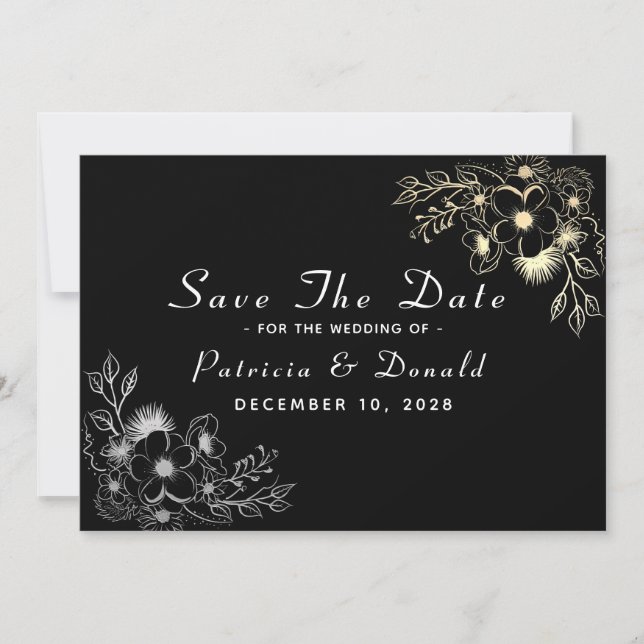 Reserva La Fecha Elegante Boda negro y oro (Anverso)