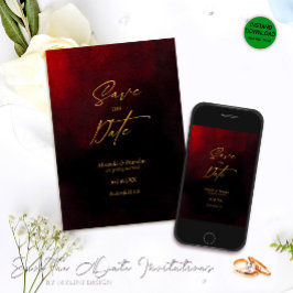 Reserva La Fecha Elegante Boda negro y rojo dorado