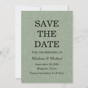Reserva La Fecha Elegante Boda Ornate Swirl Sage Green Floral