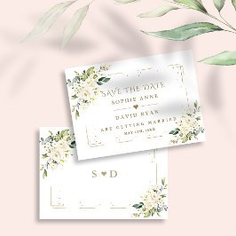 Reserva La Fecha Elegante Boda Purpurina de flores de crema blanca