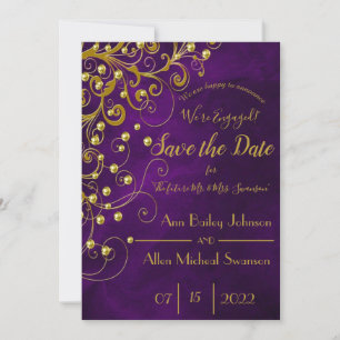 Reserva La Fecha Elegante Boda Purpurina Purple Gold Guarda La Fech