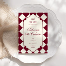 Elegante Boda Retro a Cuadros Burdeos