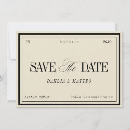 Reserva La Fecha Elegante Boda Retro Vintage de Marfil y Negro