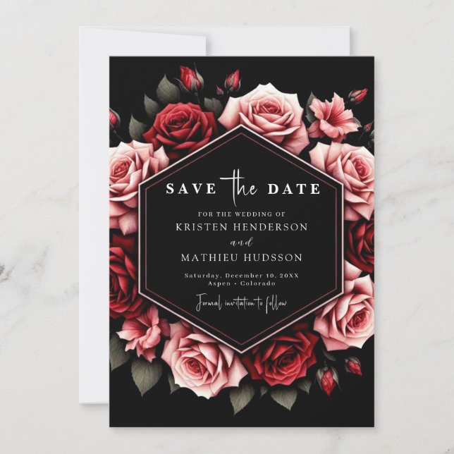 Reserva La Fecha Elegante Boda rojo de Crimson florales (Anverso)