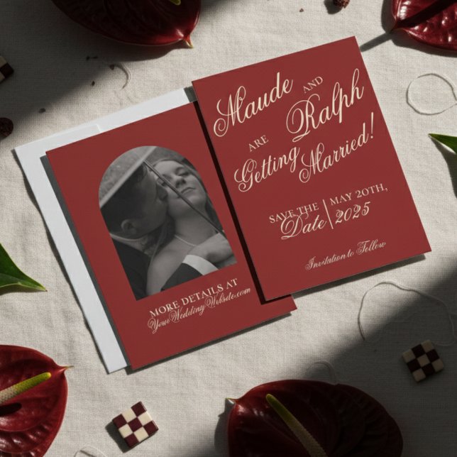 Reserva La Fecha Elegante Boda rojo negrita del viejo dinero (Luxury Classic Red Wedding Suite Theme with options to personalize for your special day!)