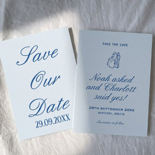 Reserva La Fecha Elegante Boda Romántica Costera en Azul Suave