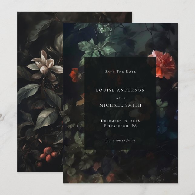 Reserva La Fecha Elegante Boda romántico romántico romántico floral (Anverso / Reverso)