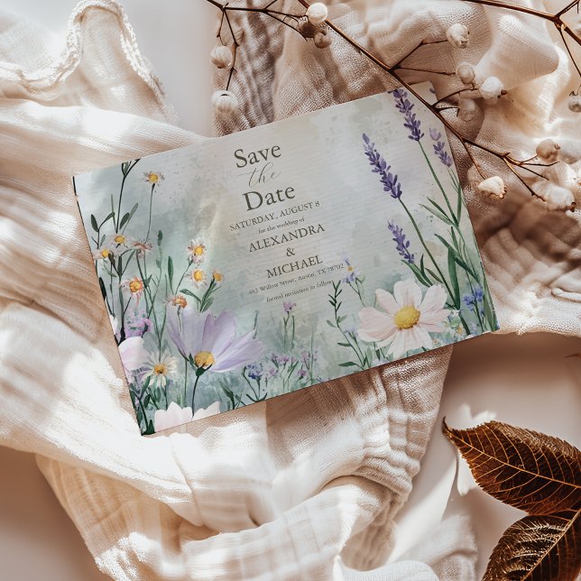 Reserva La Fecha Elegante Boda rosa Rubor Wildflower Meadow Save (Subido por el creador)