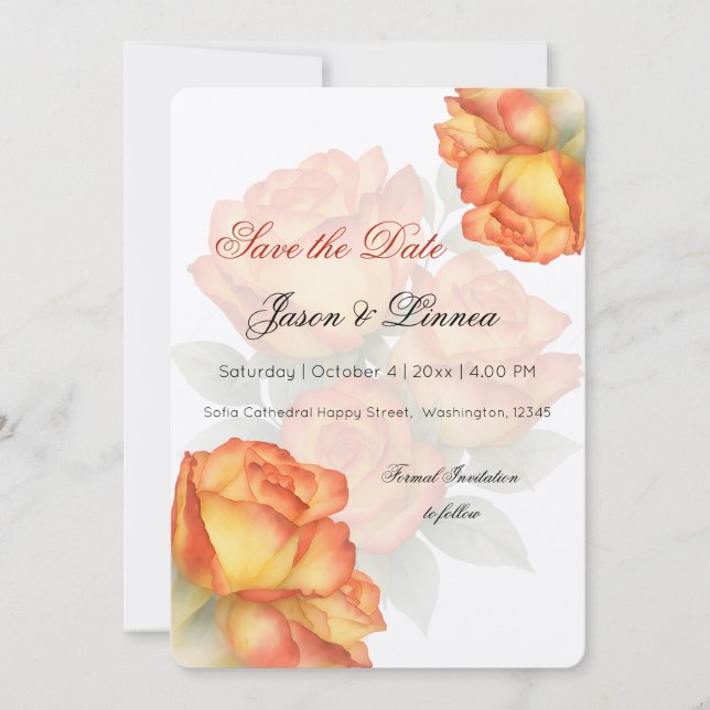 Reserva La Fecha Elegante Boda Rosas de acuarela Pastel Petals (Anverso)