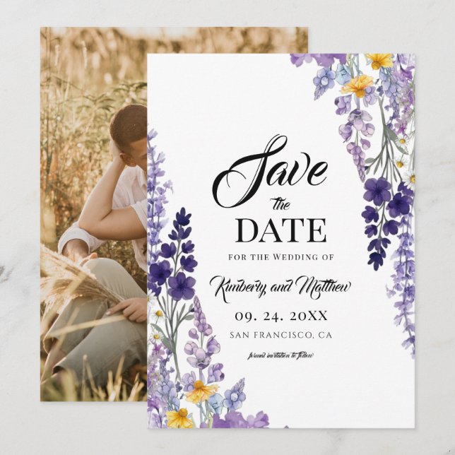 Reserva La Fecha Elegante Boda Rústica de Flores Silvestres (Anverso / Reverso)