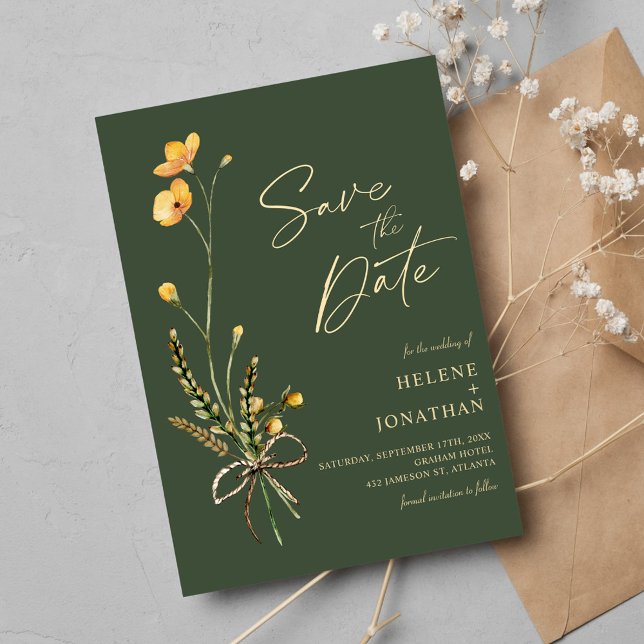 Reserva La Fecha Elegante Boda rústico moderno de flores silvestres (Elegant Wildflower Modern Rustic Wedding Save The Date)