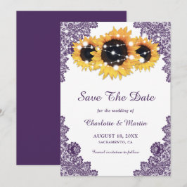 Reserva La Fecha Elegante Boda Rústico Purple Sunflower